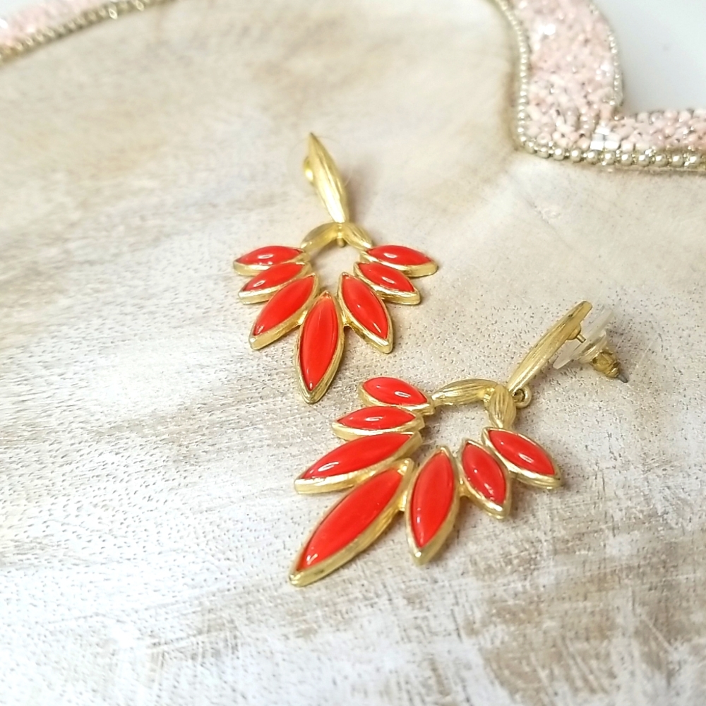 Womens Red And Gold Statement Earrings